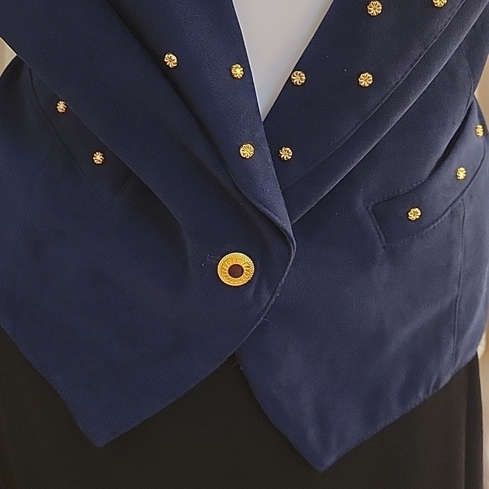 VTG REGAL Navy Blue Gold Studded Collared One Button Waistcoat Vest - Picture 6 of 11